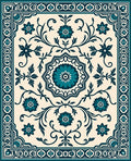 Teal Floral Swirl Traditional Inspired Rug