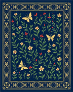 Elegant Floral Butterfly Patterned Rug