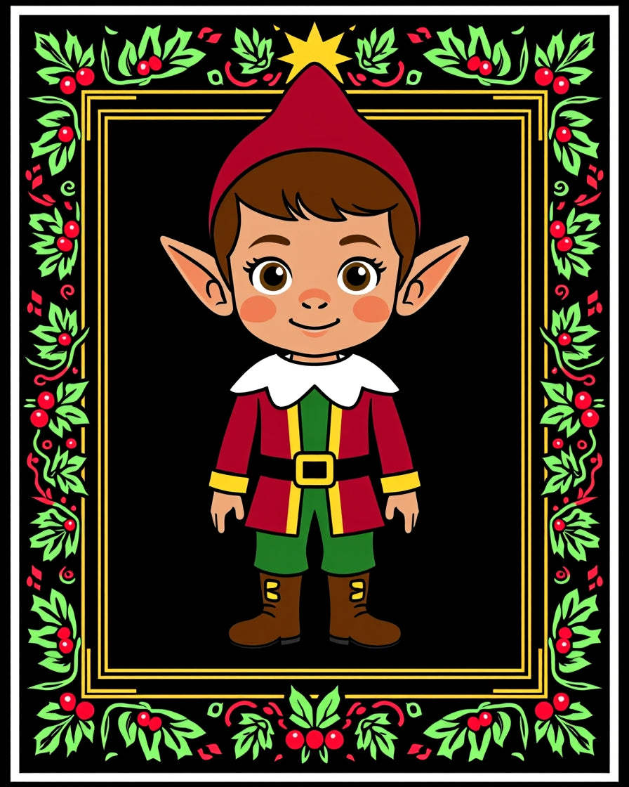 Festive Elf Holly Christmas Border Rug