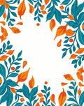 Teal Orange Leafy Floral Pattern Rug