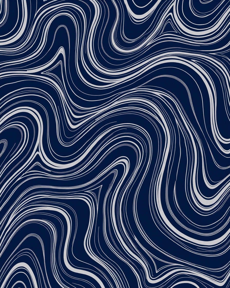 Navy White Flowing Organic Waves Rug