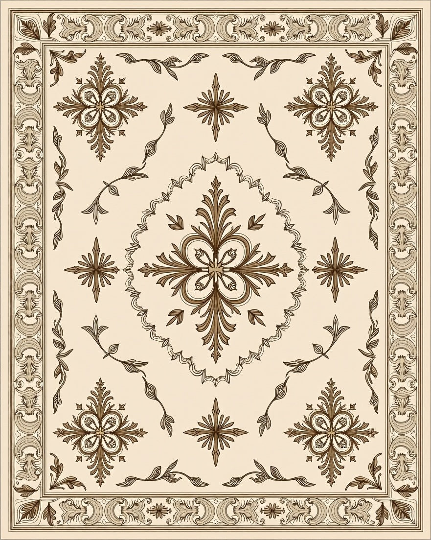 Ornate Floral Leaf Scrollwork Rug