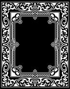 Ornate Black White Scrollwork Frame Rug