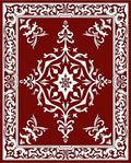 Red White Elaborate Floral Border Design Rug