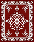 Red White Elaborate Floral Border Design Rug