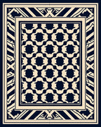 Dark Navy Cream Geometric Pattern Rug