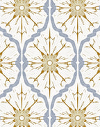 Gold Blue Floral Lattice Tile Rug