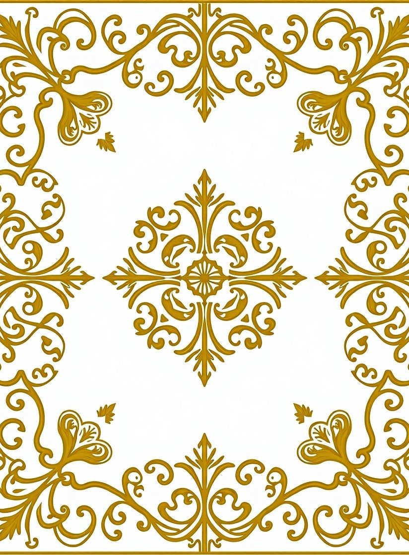 Ornate Golden Scrollwork Pattern Rug