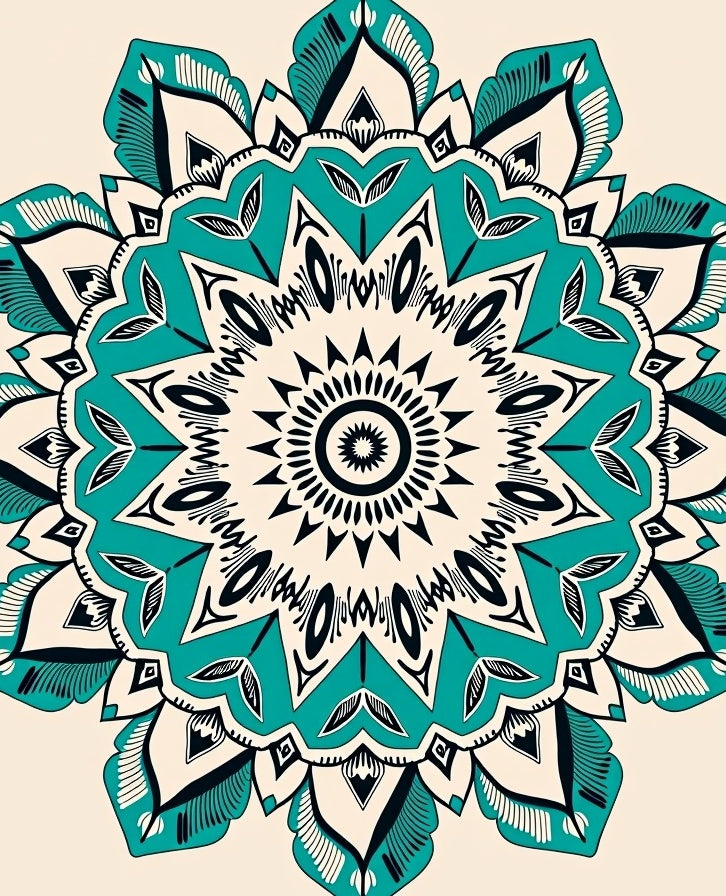 Turquoise And Black Floral Mandala Pattern Rug