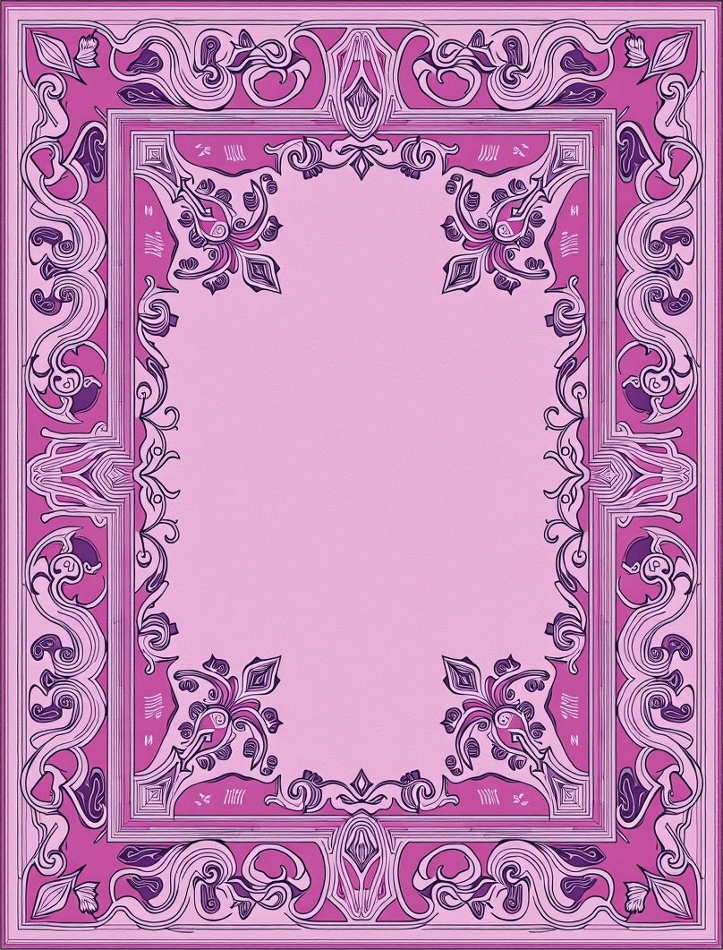 Fuchsia Abstract Swirl Decorative Frame Design Rug