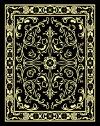 Ornate Golden Floral Vine Pattern Rug