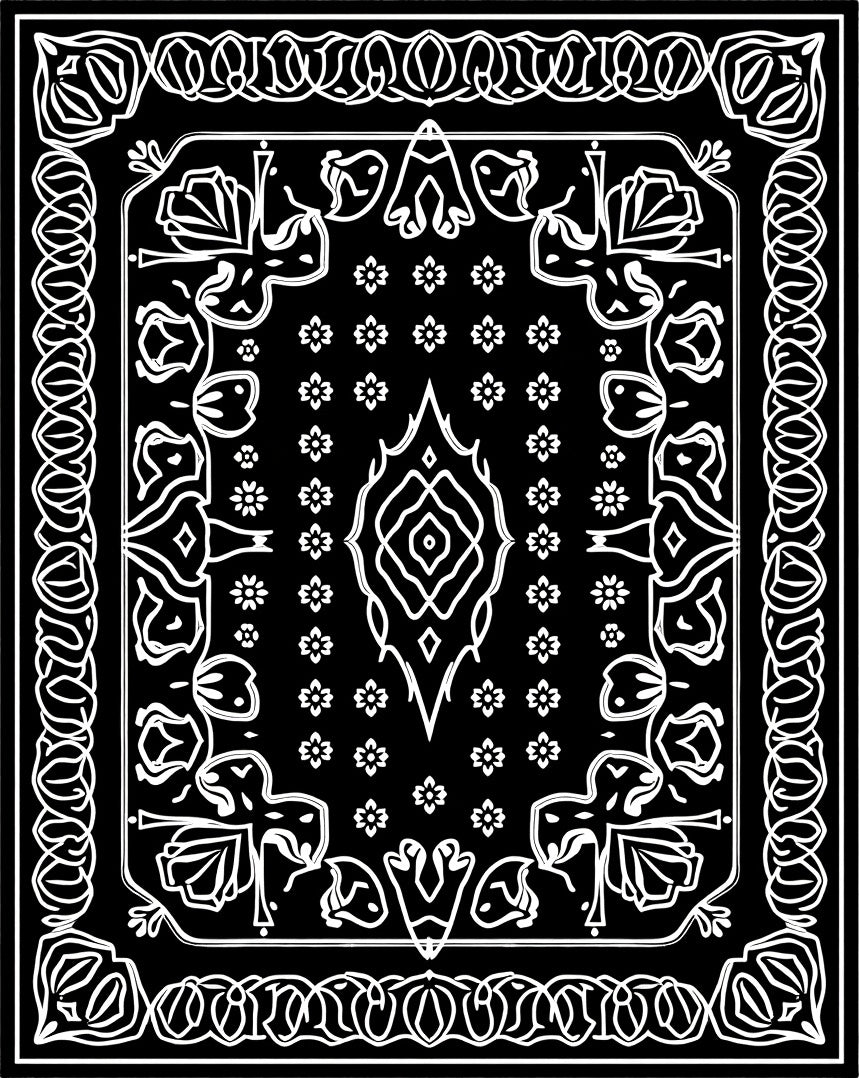 Black White Floral Scrollwork Pattern Rug