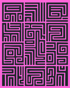 Contrasting Pink Black Maze Pattern Rug