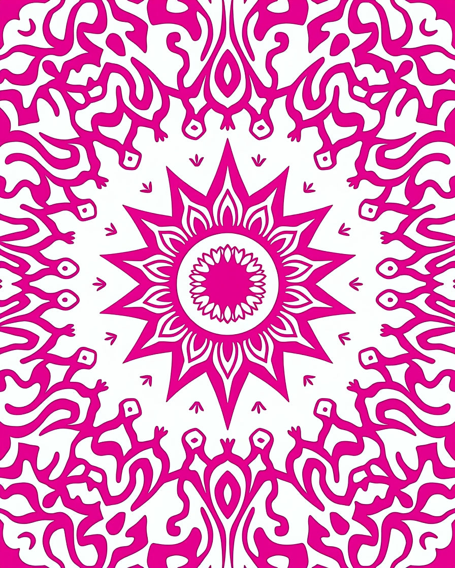 Pink Sunburst Swirl Mandala Rug