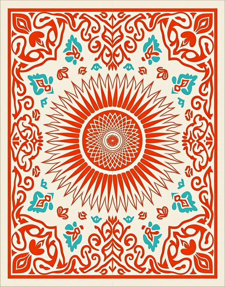 Radiant Sun Mandala With Floral Accents Rug