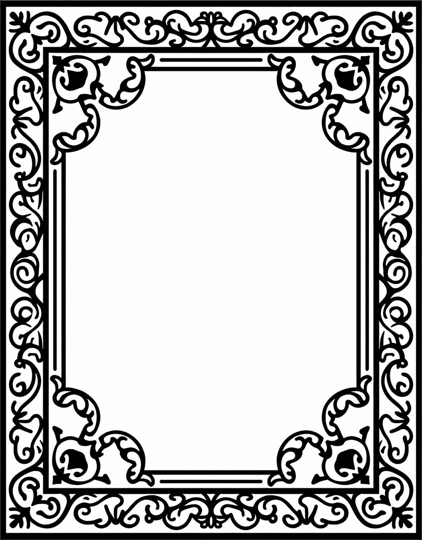 Ornate Floral Scrollwork Frame Design Rug