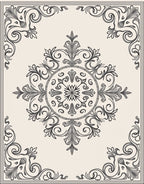 Ornate Scrollwork Central Medallion Style Rug