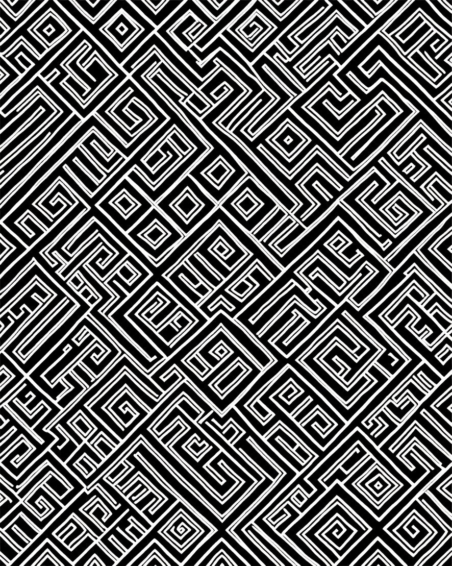 Sharp Black White Geometric Maze Rug