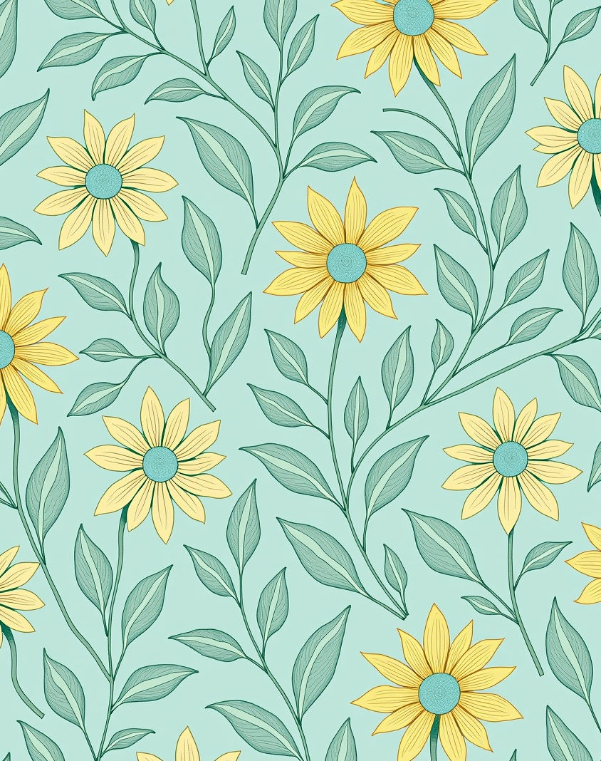 Yellow Floral Vine Pattern Rug