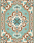 Ornate Floral Medallion Teal Brown Rug