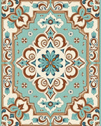 Ornate Floral Medallion Teal Brown Rug