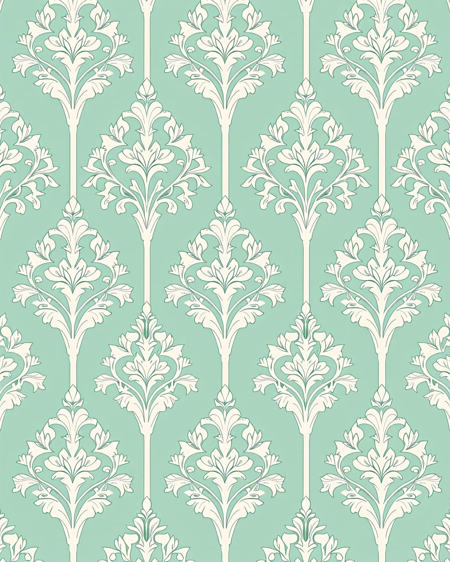 Elegant Teal Ivory Damask Pattern Rug