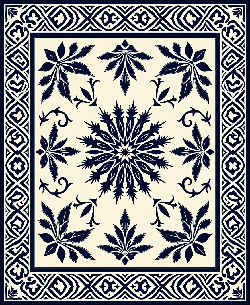 Classic Navy Floral Starburst Design Rug