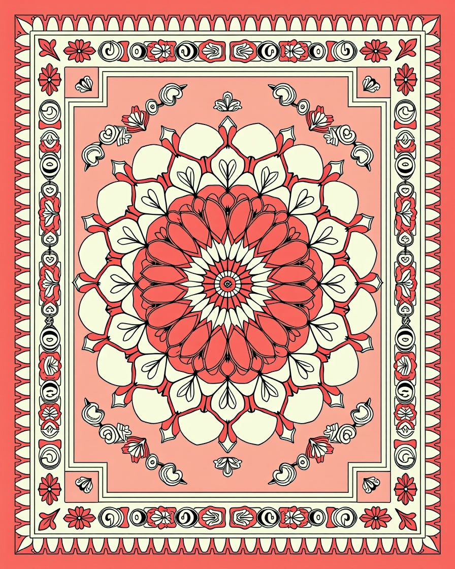 Coral Mandala Floral Pattern Rug