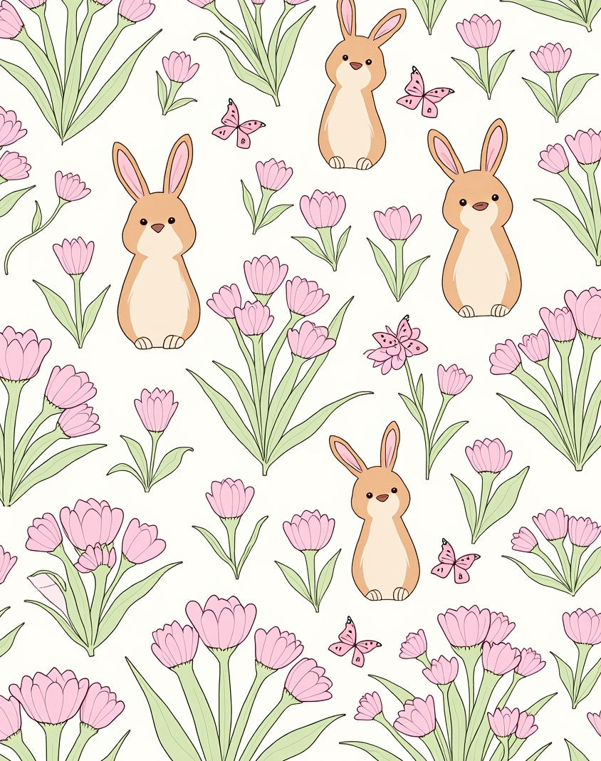 Cute Bunny 2 Pink Floral Pattern Rug