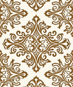 Classic Brown Damask Scroll Pattern Rug