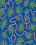 Crimson Candy Cane Pinecone Blue Scene Rug