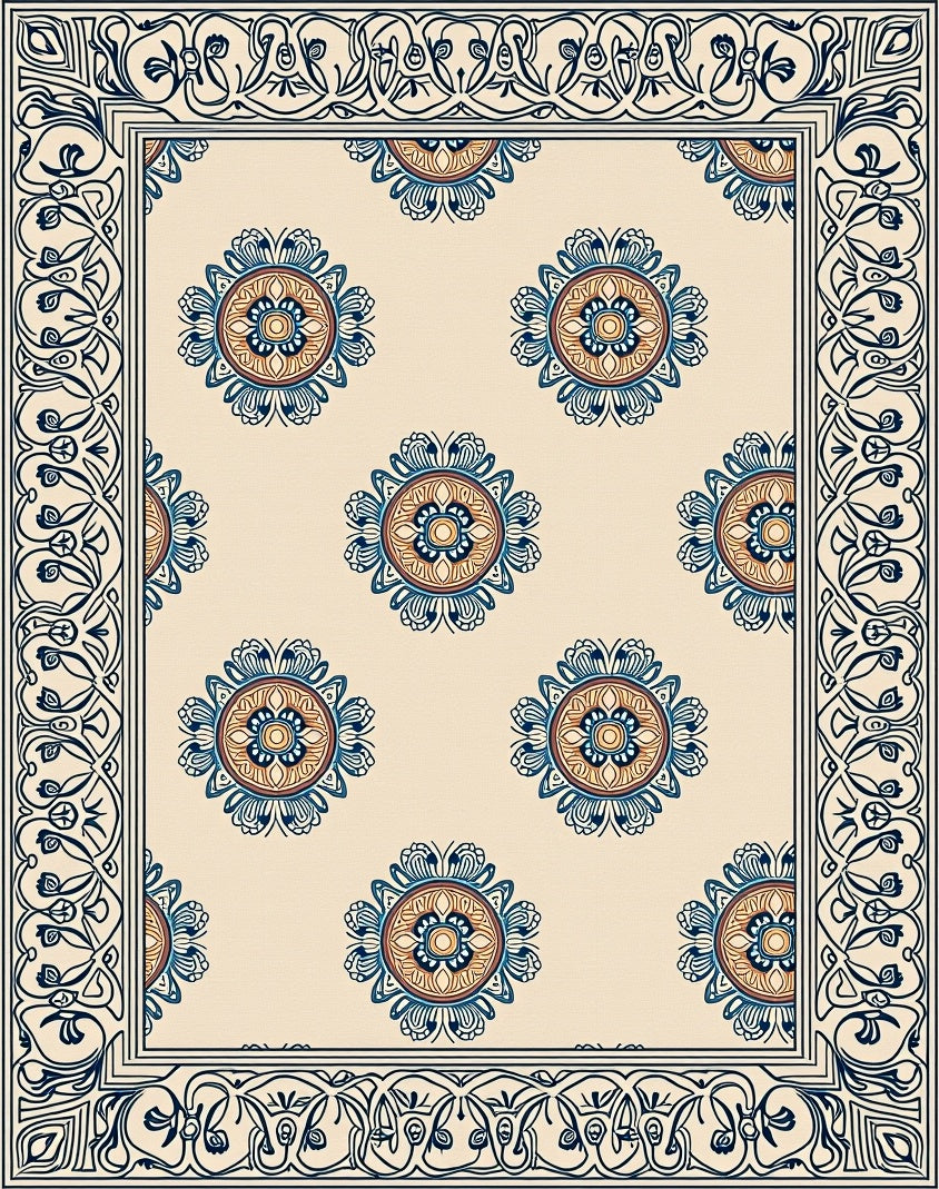 Classic Floral Medallion Border Design Rug
