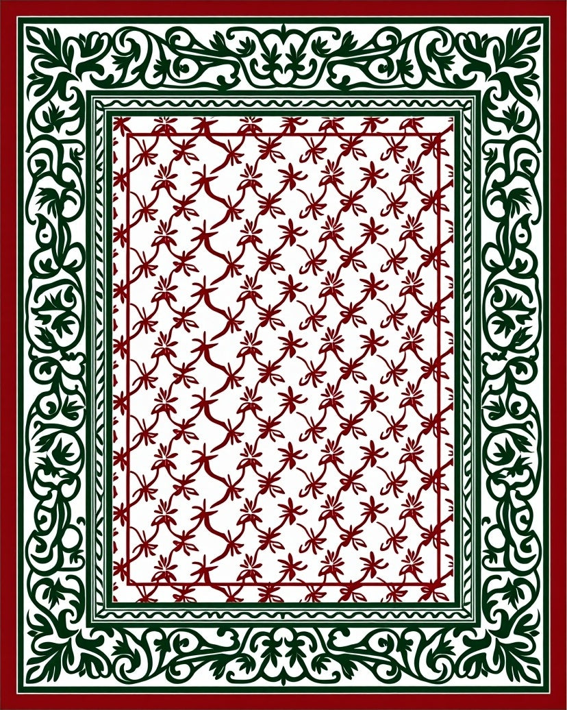 Trellis Border Floral Medallion Design Rug
