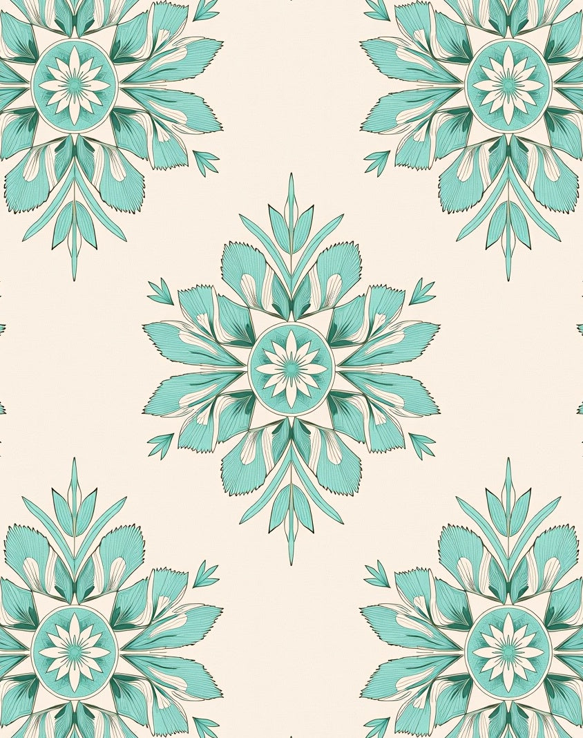 Aqua Floral Mandala Pattern Rug