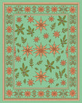 Coral Starburst Floral Garden Green Rug