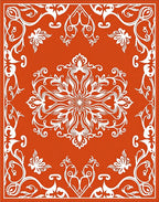 Orange With White Floral Pattern Rug