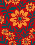 Bold Floral Pattern On Red Background Rug