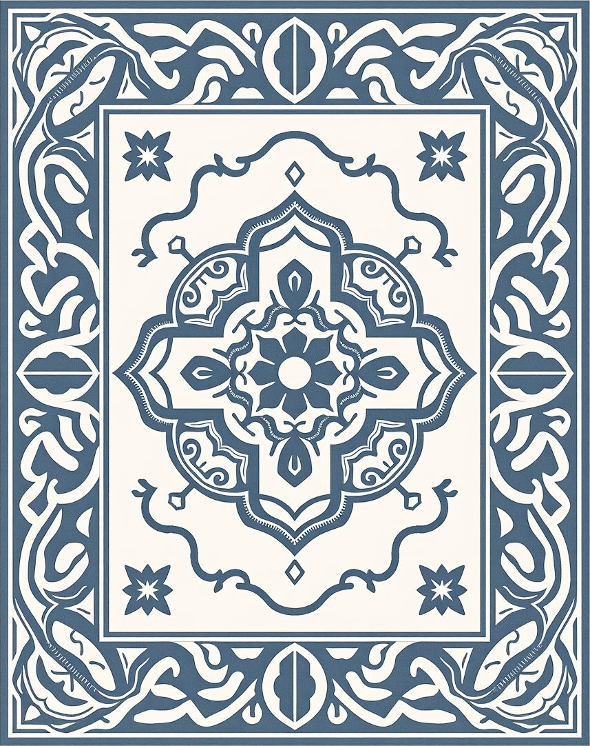 Ornate Blue Ivory Classic Medallion Rug