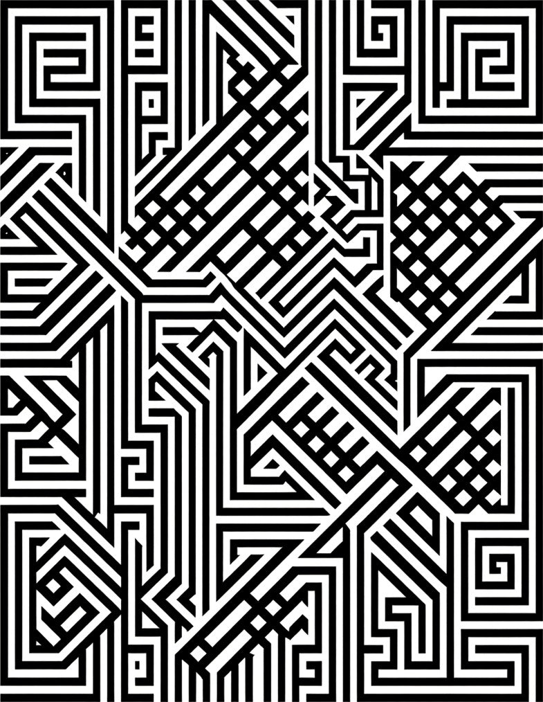 Black White Interlocking Maze Pattern Rug