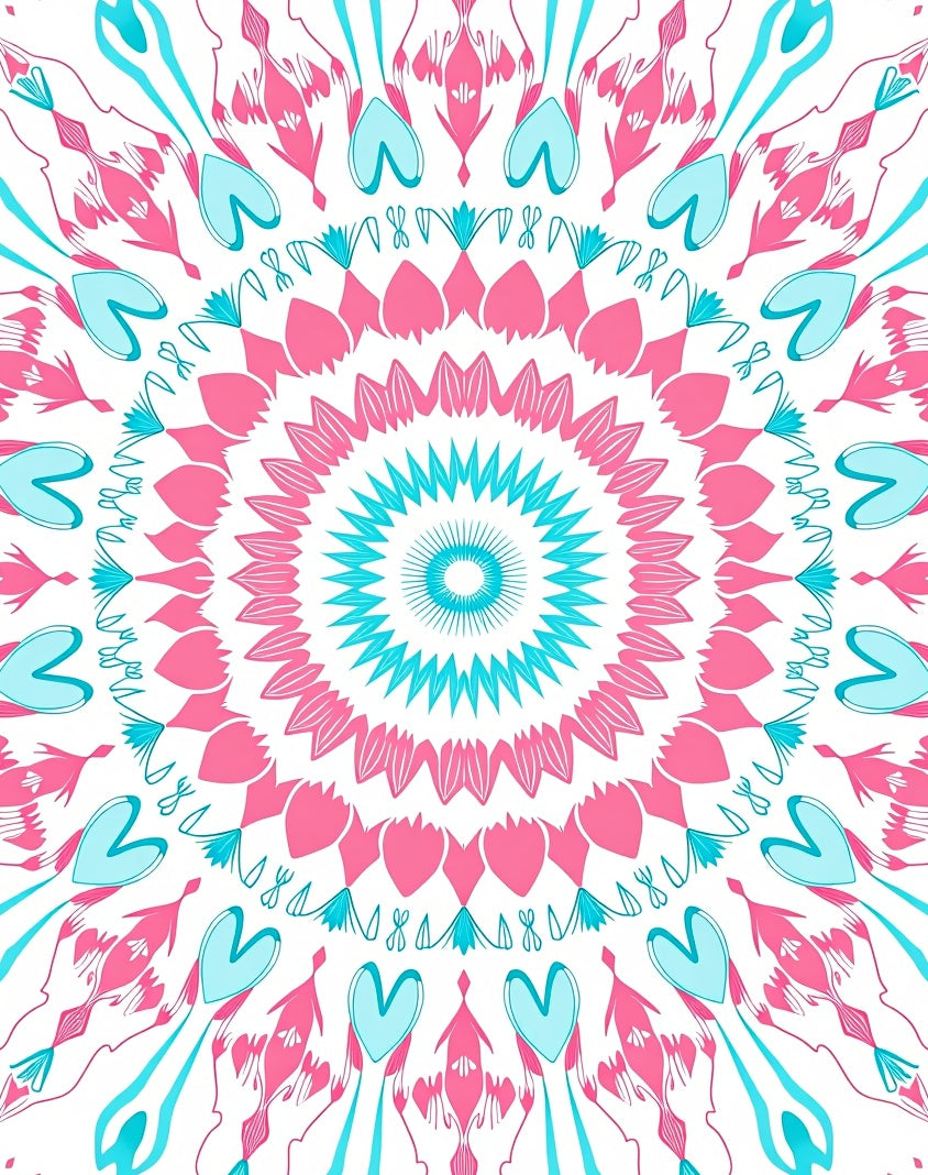 Pink Teal Mandala Pattern Rug