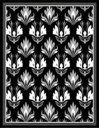 Damask Floral Black White Pattern Rug