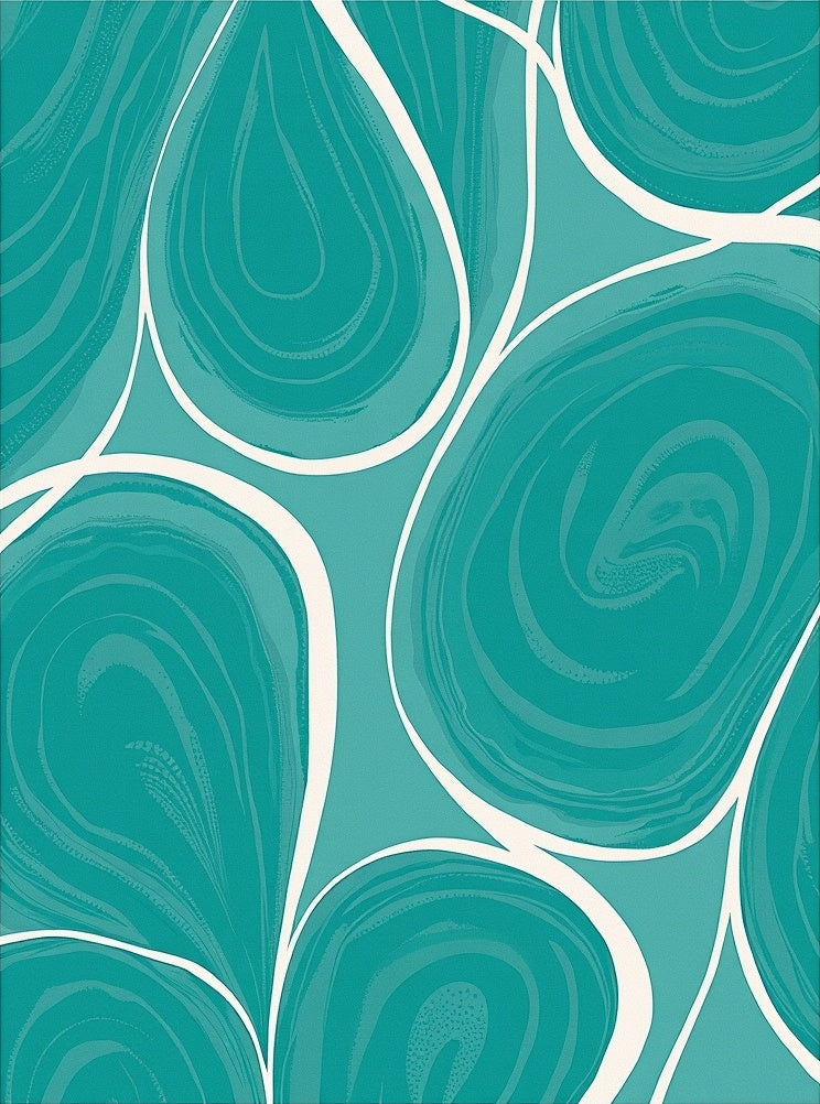 Teal White Organic Swirls Pattern Rug