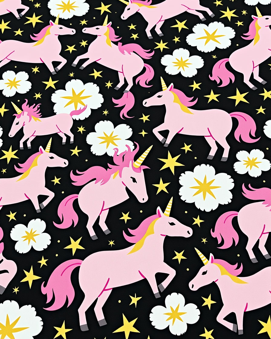 Pink Unicorns Stars Pattern Rug