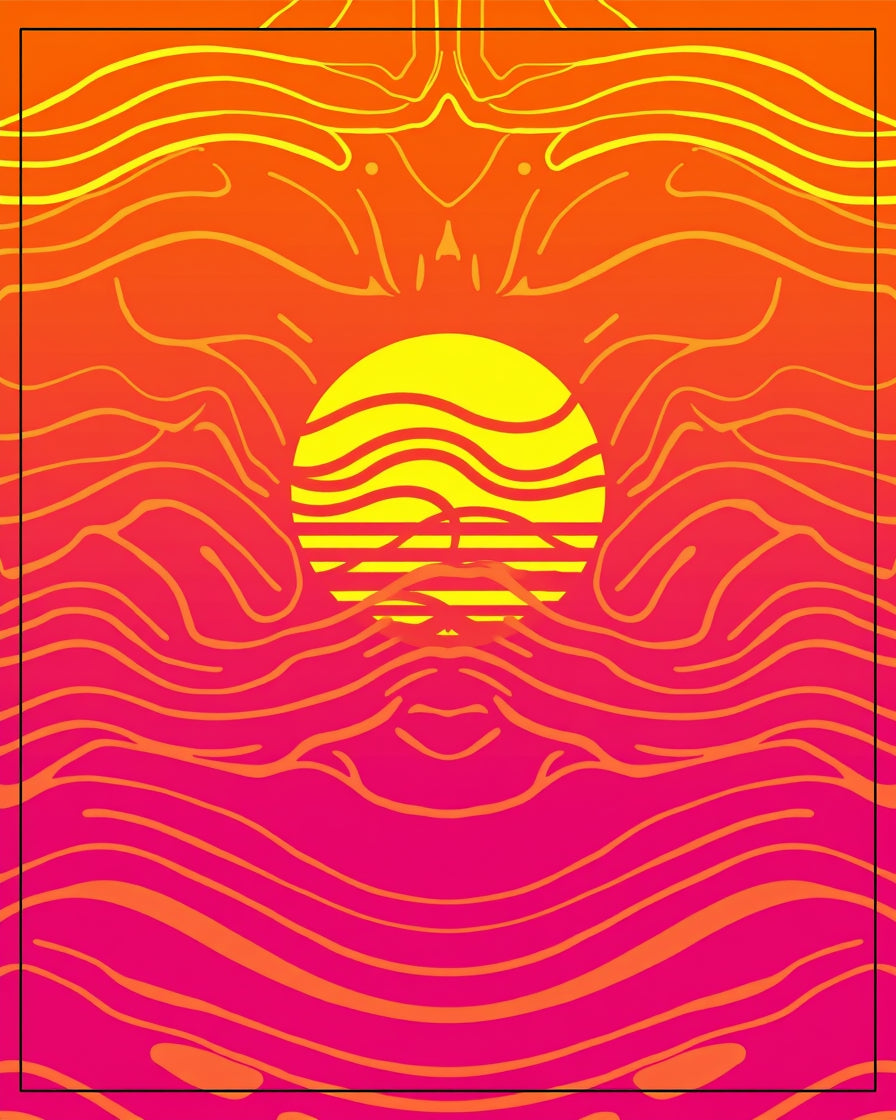 Vibrant Sunset Wavy Line Design Rug