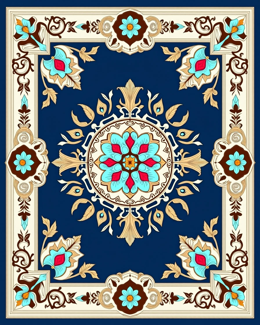 Vibrant Floral Leaf Border Design Rug