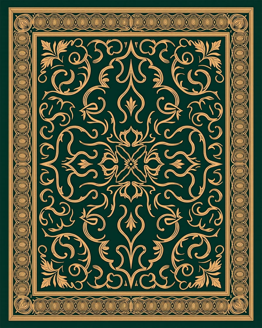 Elegant Gold Swirl Floral Pattern Rug
