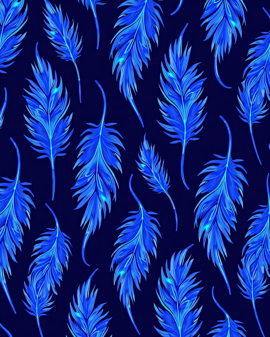 Electric Blue Feather Pattern Rug