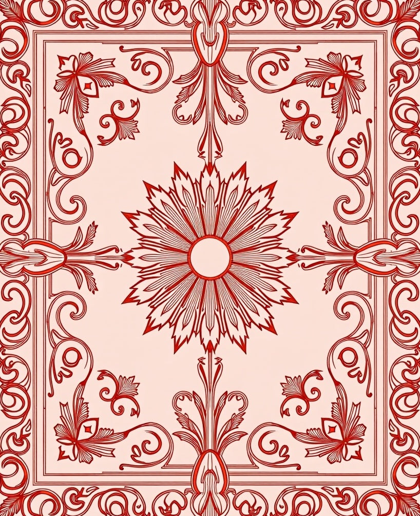 Classic Red Floral Border Design Rug