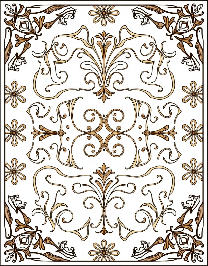 Ornate Golden Floral Patterned Rug