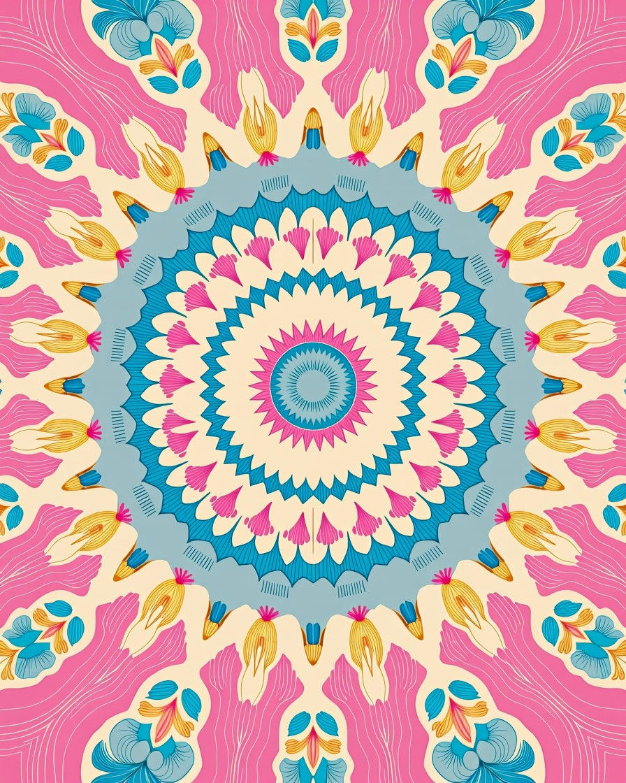 Bright Floral Mandala Inspired Art Rug